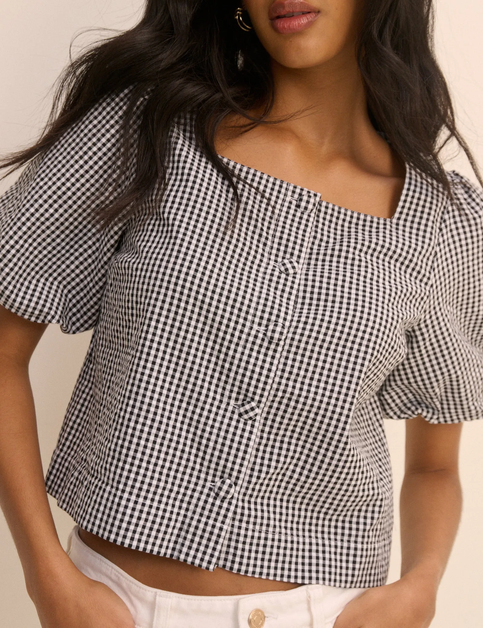 Black and White Gingham Puff Sleeve Sammie Top sold by Nobody's Child product image thumbnail 2