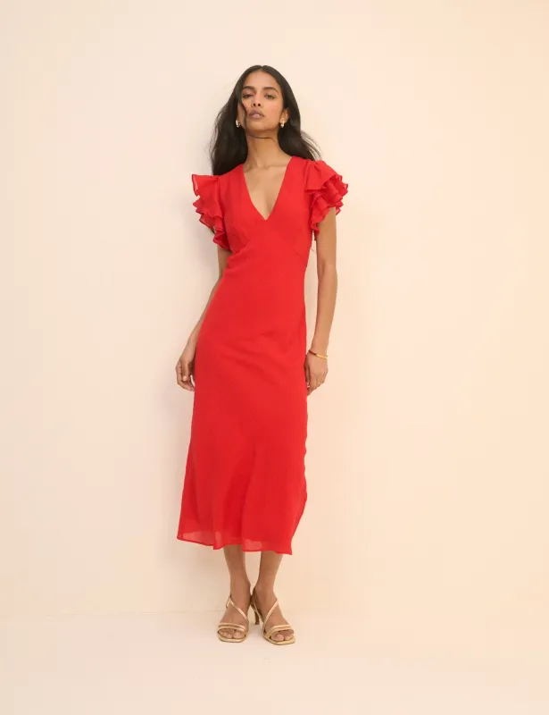 Red Frill Sleeve Layla Midi Dress made by Nobody's Child