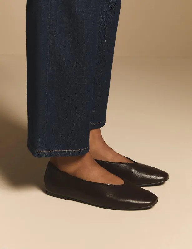 Brown Leather High Vamp Ballet Flats made by Nobody's Child