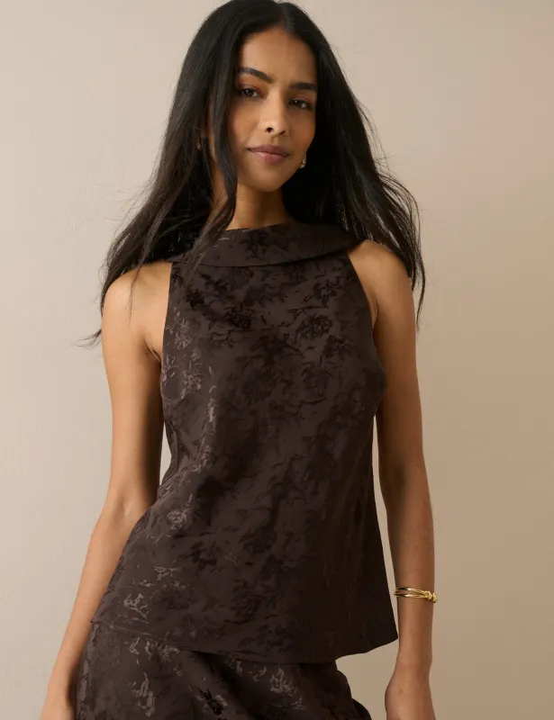 Chocolate Brown Jacquard Floral Satin Leila Top made by Nobody's Child