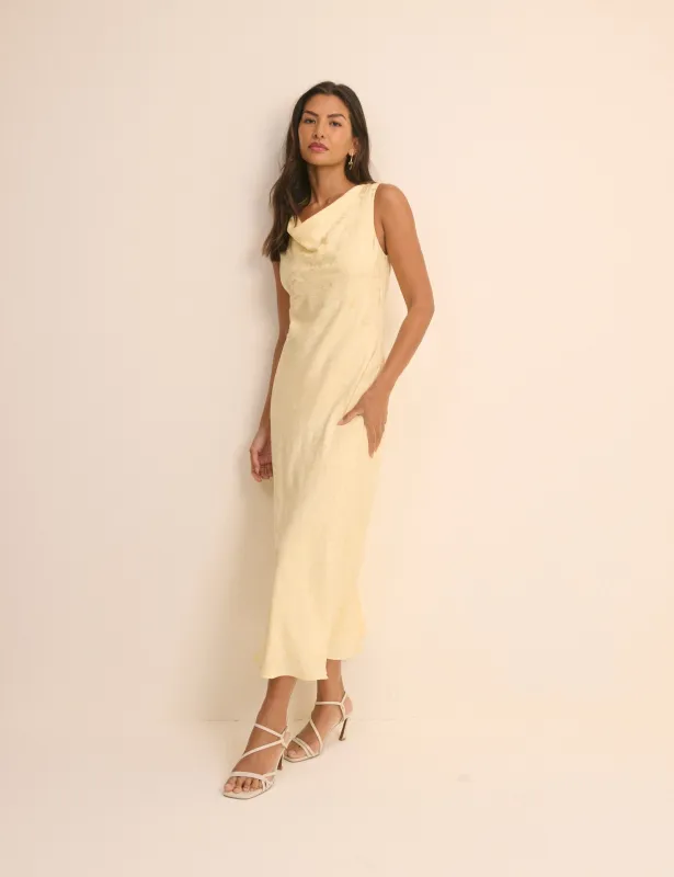 Butter Yellow Jacquard Floral Cassie Satin Midi Dress made by Nobody's Child