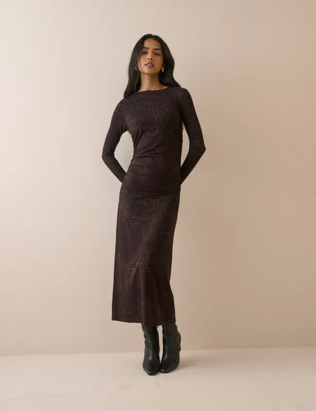 Brown Snake Print Jersey Laurella Midi Dress made by Nobody's Child