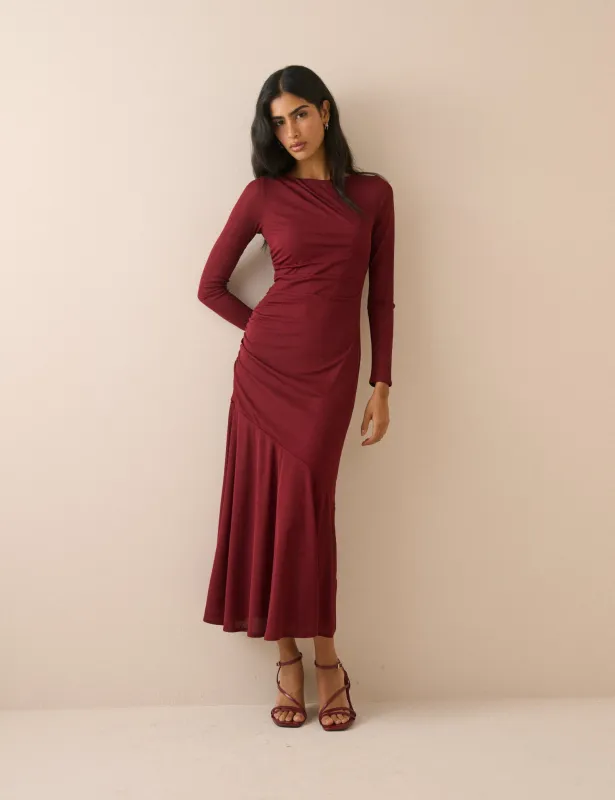 Red Jersey Drop Waist Tallulah Midi Dress made by Nobody's Child