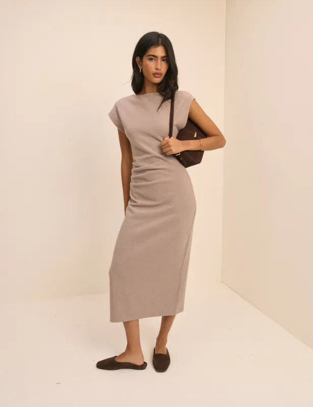 Beige Pleated Saylor Midi Dress made by Nobody's Child