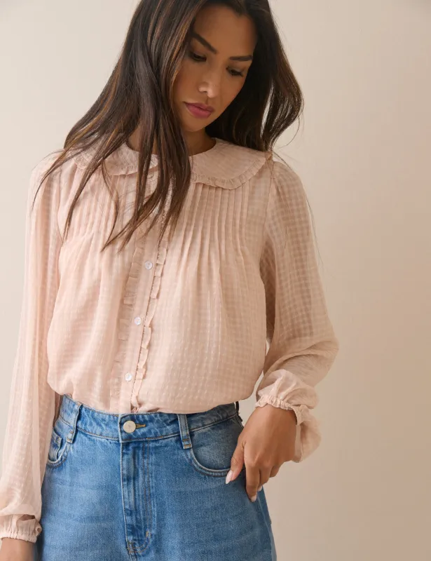 Pink Gingham Frill Peter Pan Collar Blouse made by Nobody's Child