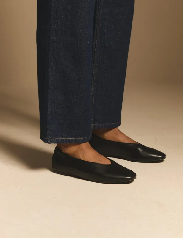 Black Leather High Vamp Ballet Flats made by Nobody's Child