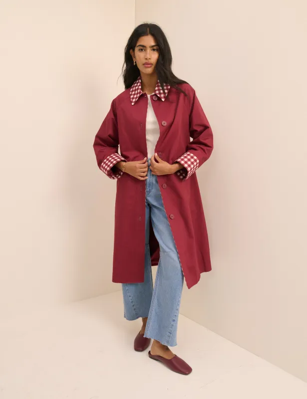 Red Gingham Trim Trench Coat made by Nobody's Child