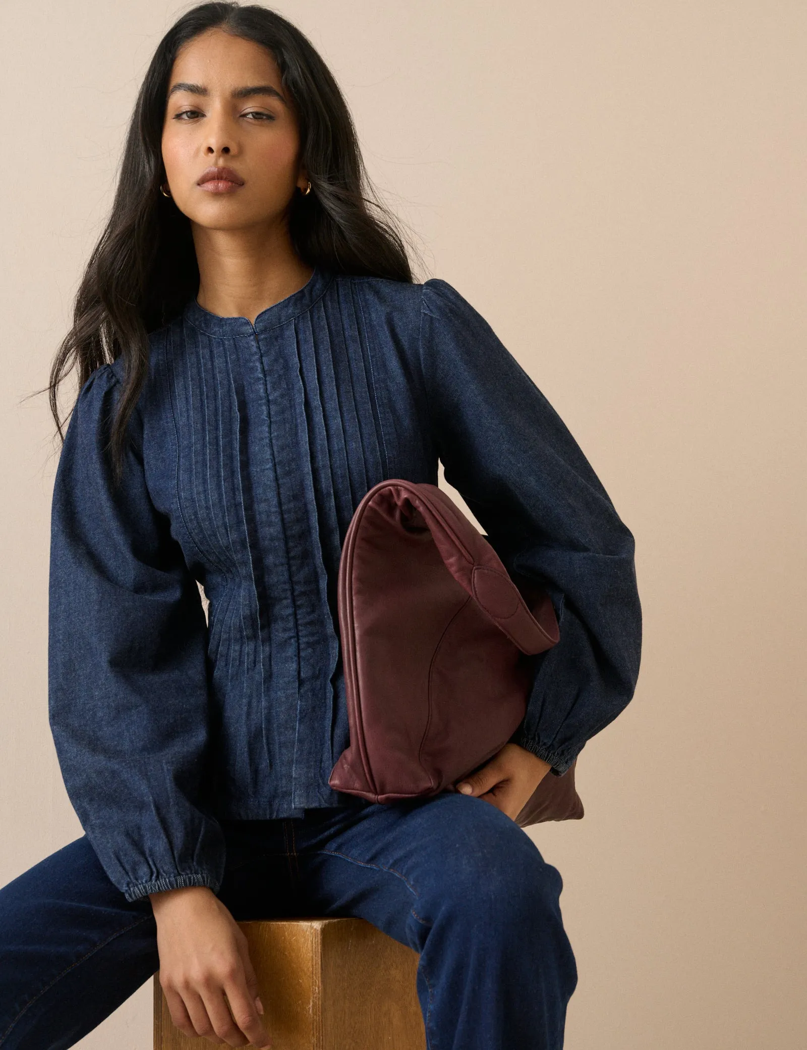 Dark Wash Pintuck Denim Blouse sold by Nobody's Child product image thumbnail 3