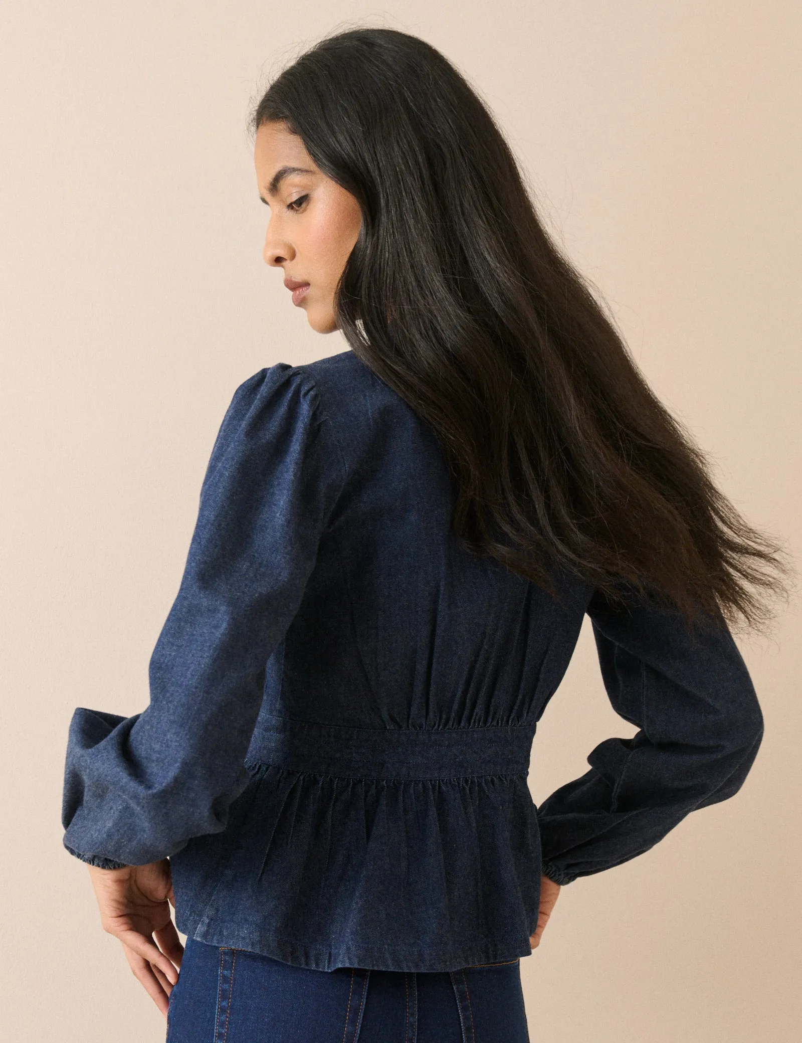 Dark Wash Pintuck Denim Blouse sold by Nobody's Child product image thumbnail 5