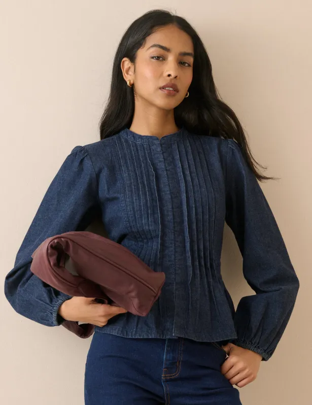 Dark Wash Pintuck Denim Blouse made by Nobody's Child