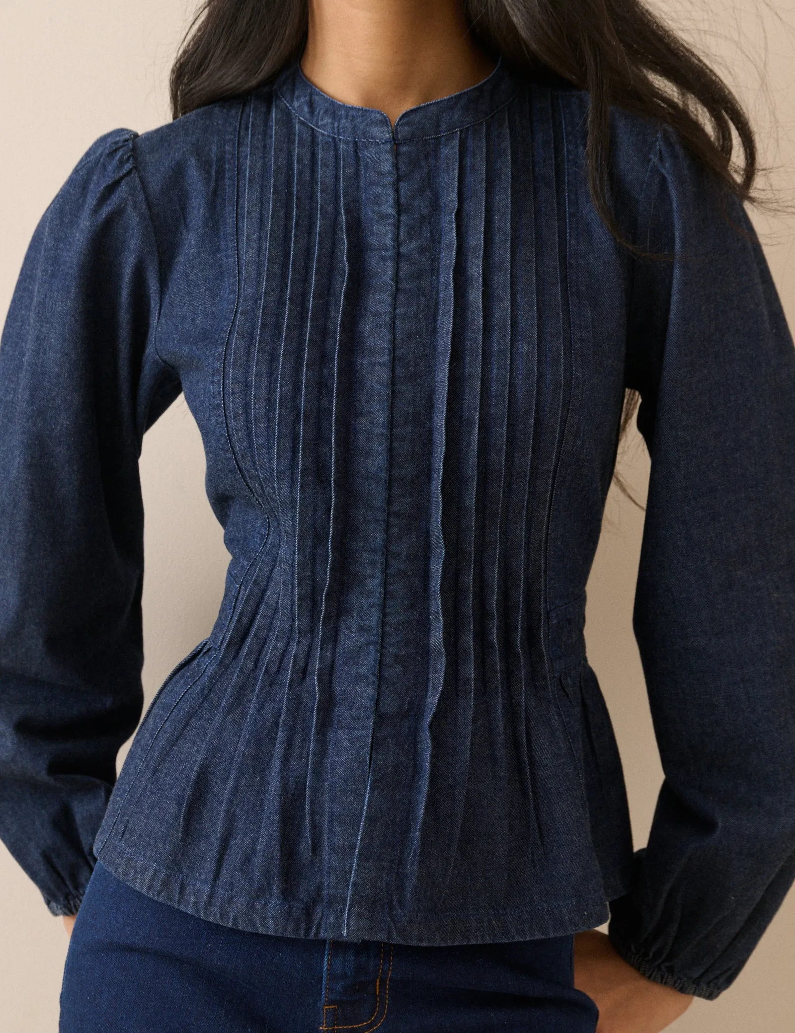 Dark Wash Pintuck Denim Blouse sold by Nobody's Child product image thumbnail 2