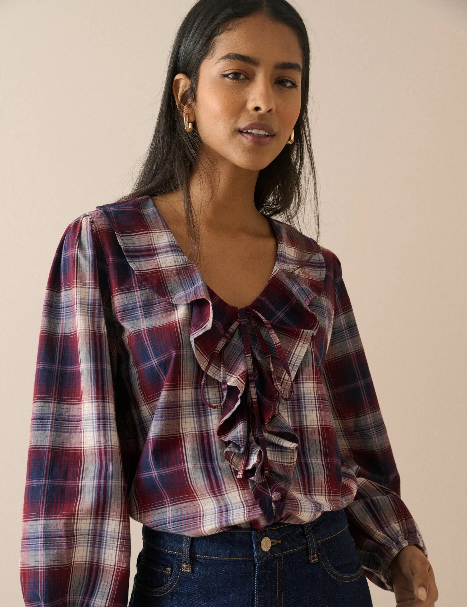 Red Check Ruffle Trim Top sold by Nobody's Child product image thumbnail 2