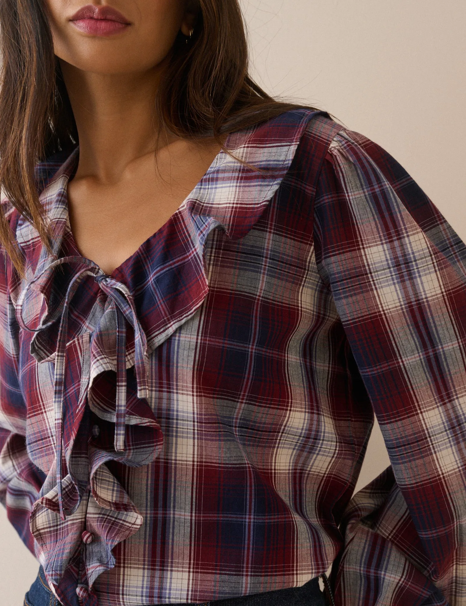 Red Check Ruffle Trim Top sold by Nobody's Child product image thumbnail 3