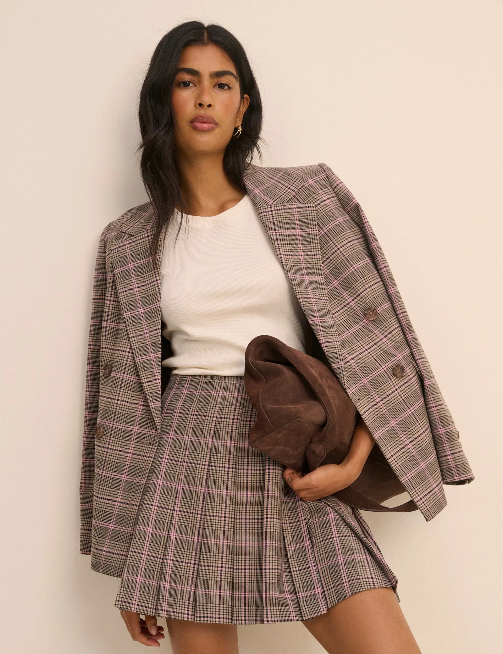 Pink and Grey Check Wrap Mini Skirt sold by Nobody's Child product image thumbnail 4