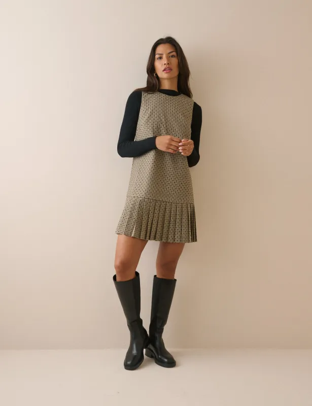 Beige Check Drop Waist Shift Dress made by Nobody's Child
