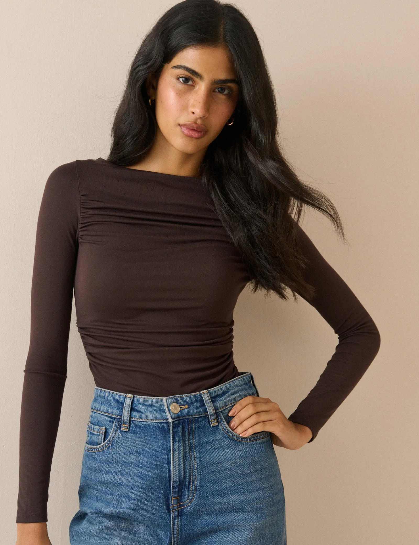 Brown Ruched Modal-Rich Top sold by Nobody's Child product image thumbnail 4