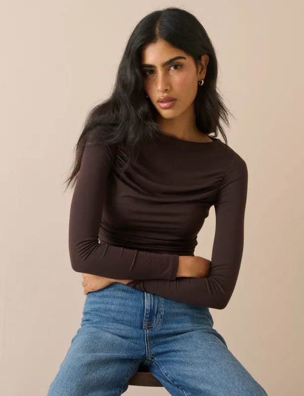 Brown Ruched Long Sleeve Top made by Nobody's Child