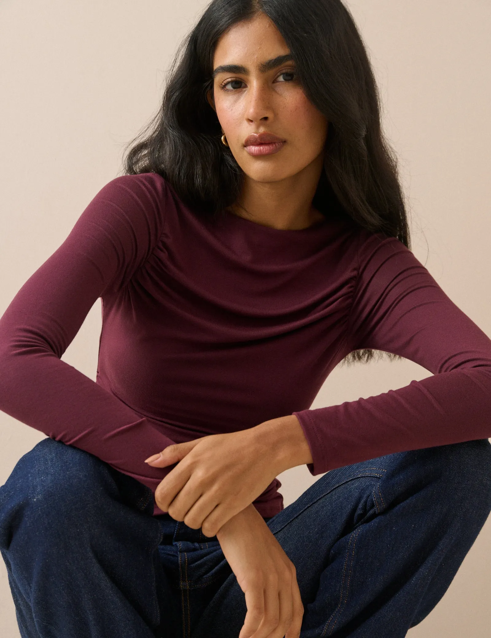 Burgundy Ruched Modal-Rich Top sold by Nobody's Child product image thumbnail 5