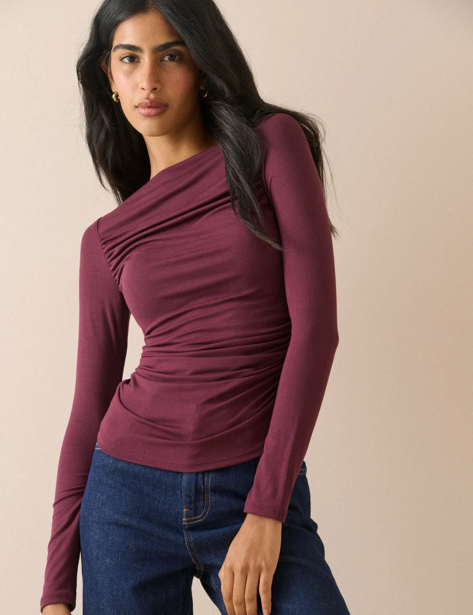 Burgundy Ruched Modal-Rich Top sold by Nobody's Child product image thumbnail 3