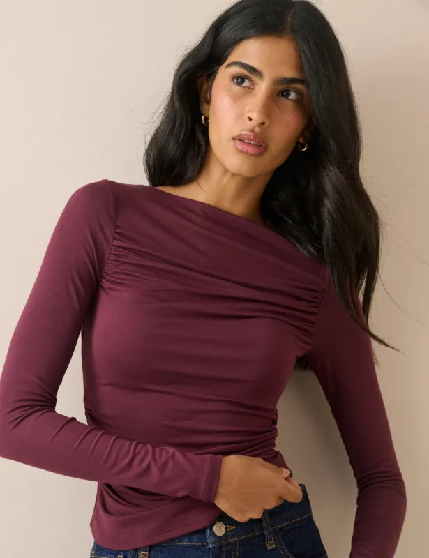 Burgundy Ruched Long Sleeve Top made by Nobody's Child