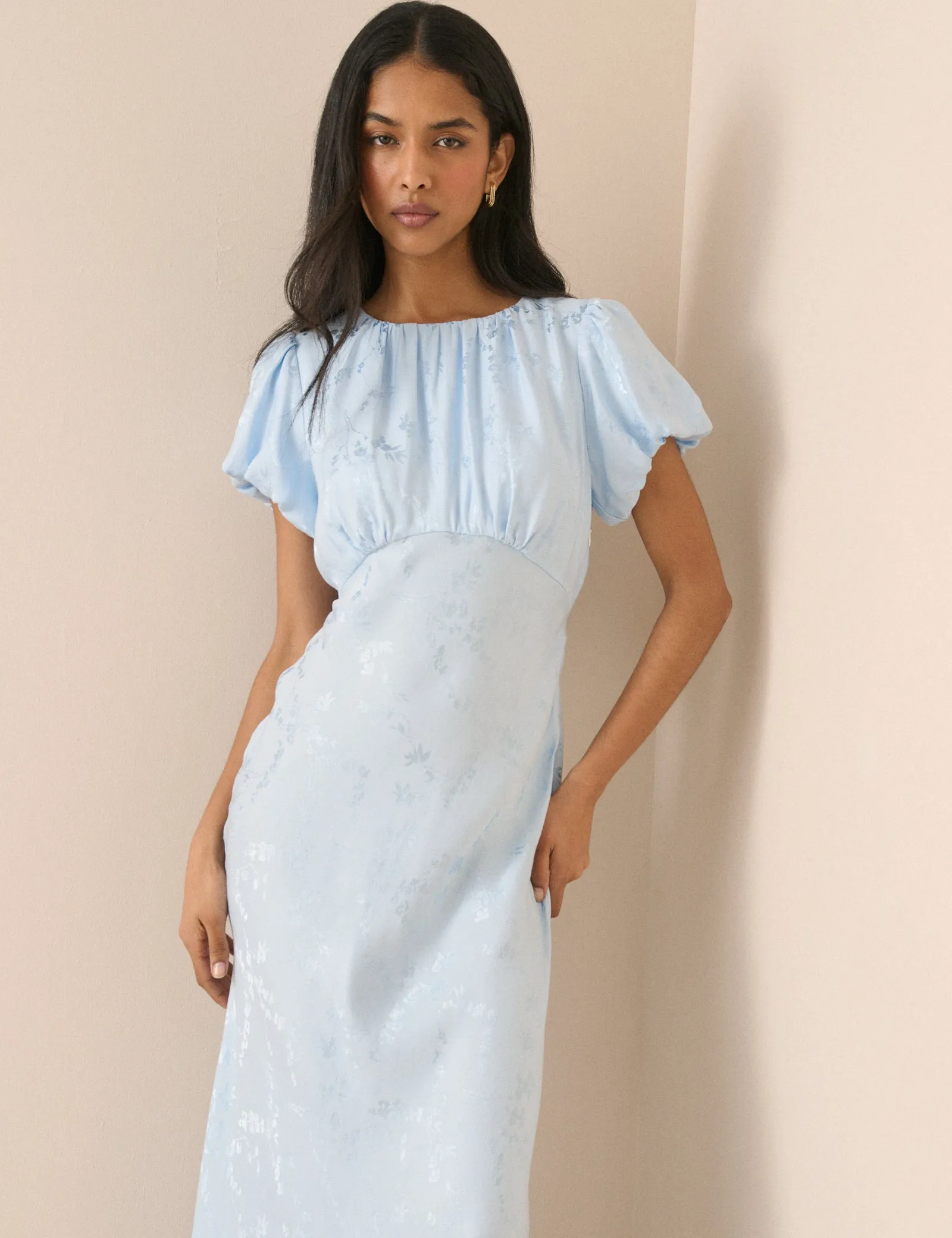 Light Blue Jacquard Florals Sicily Midi Dress sold by Nobody's Child product image thumbnail 2