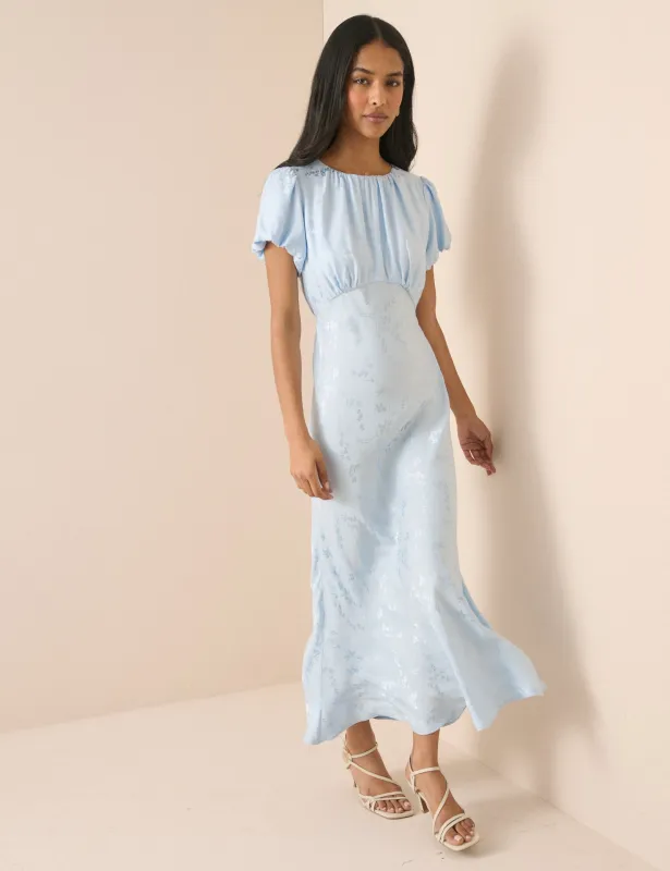 Light Blue Jacquard Florals Sicily Midi Dress made by Nobody's Child
