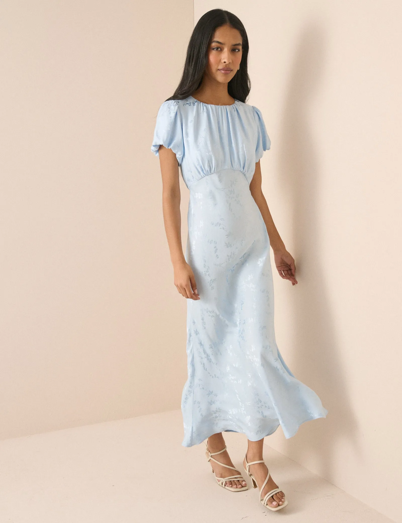 Light Blue Jacquard Florals Sicily Midi Dress sold by Nobody's Child