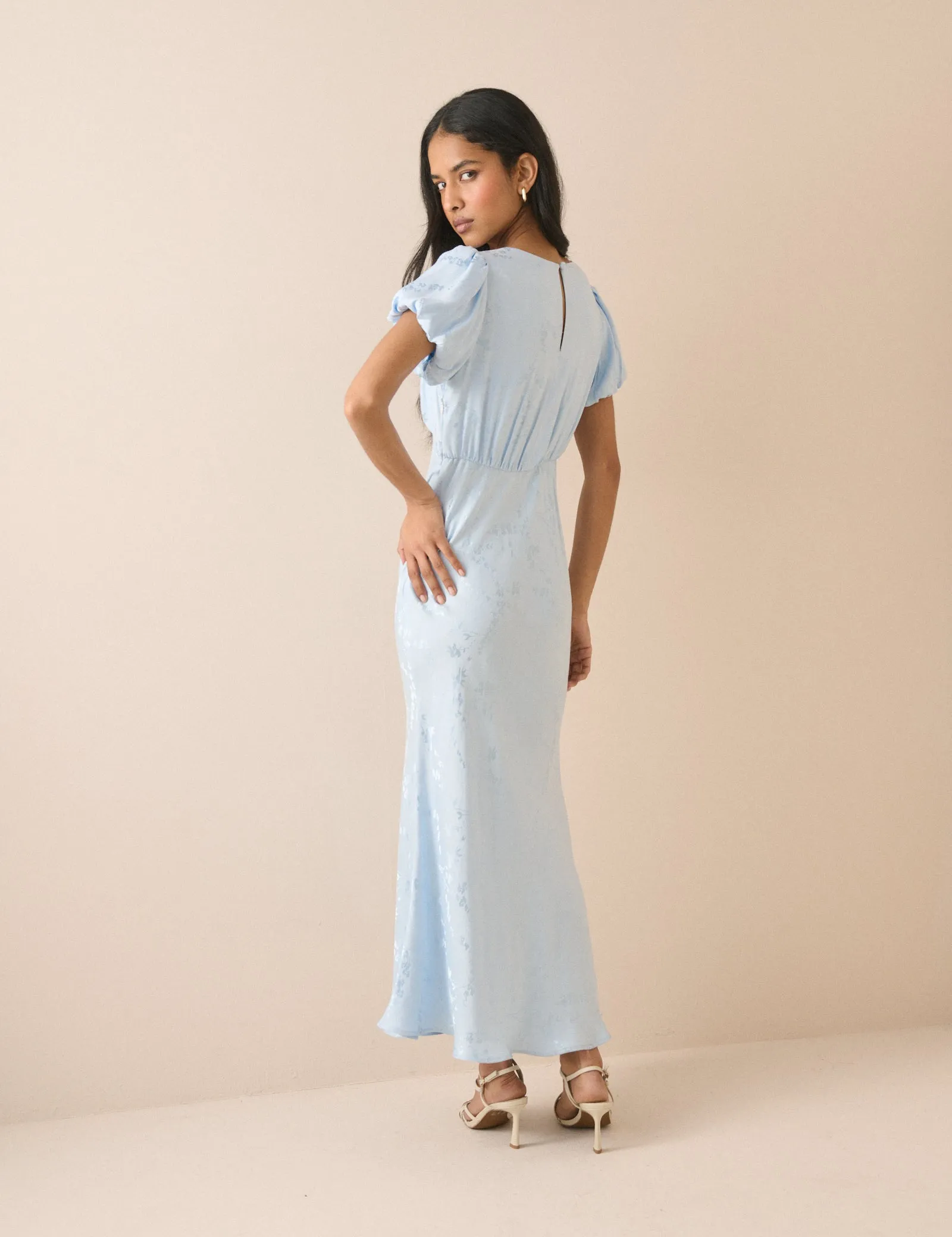 Light Blue Jacquard Florals Sicily Midi Dress sold by Nobody's Child product image thumbnail 5