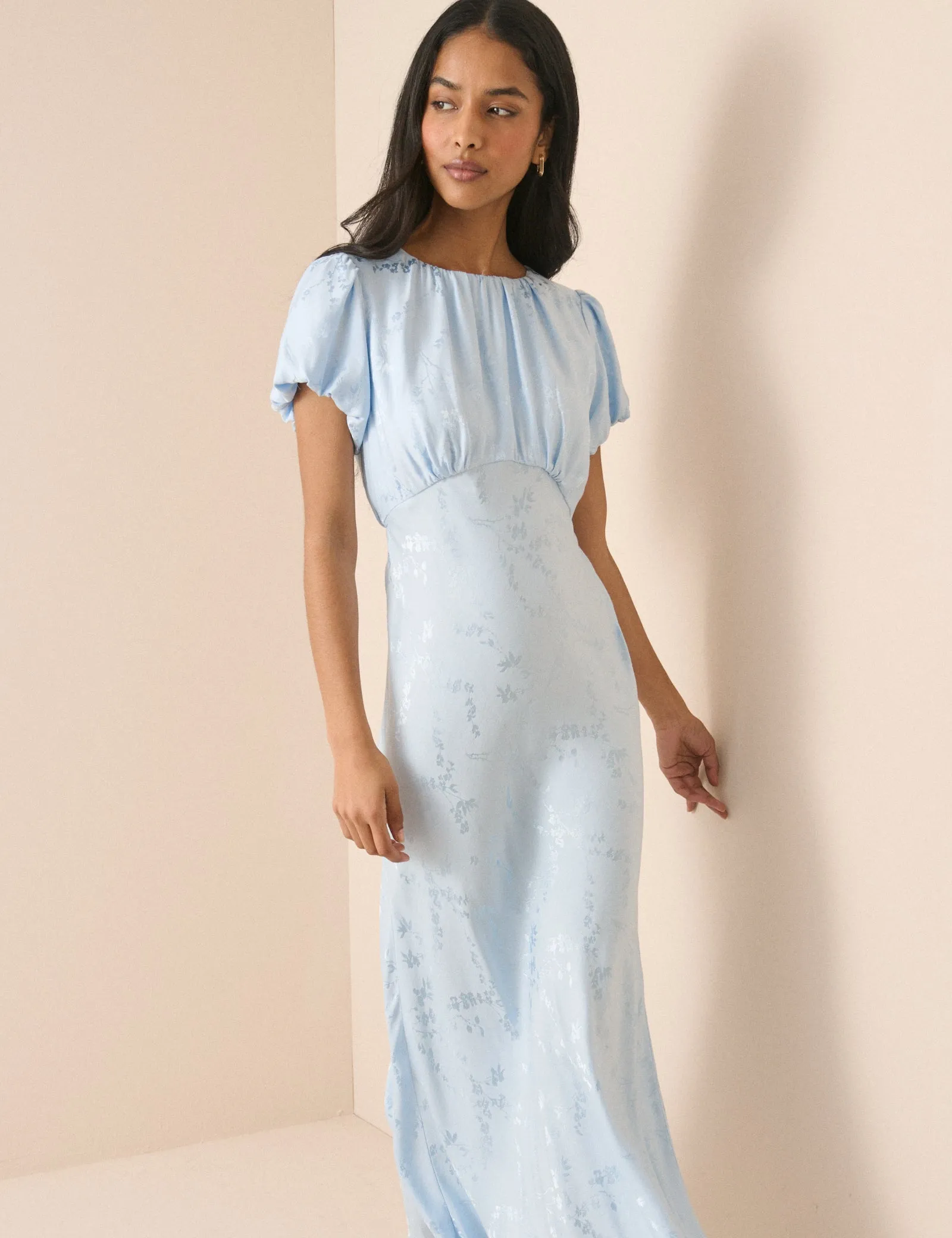 Light Blue Jacquard Florals Sicily Midi Dress sold by Nobody's Child product image thumbnail 4