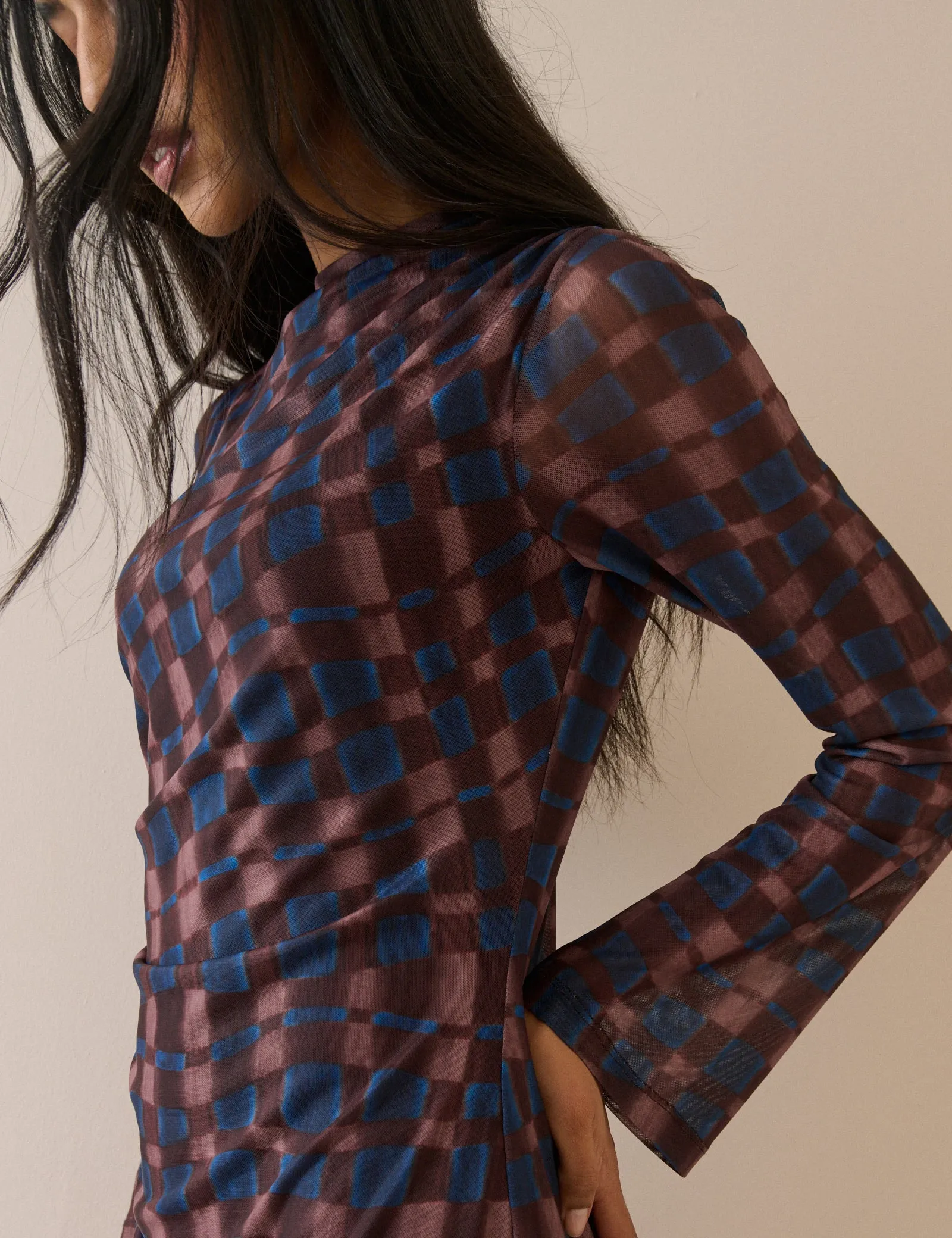 Blue and Maroon Long Sleeve Kiera Mini Dress sold by Nobody's Child product image thumbnail 4