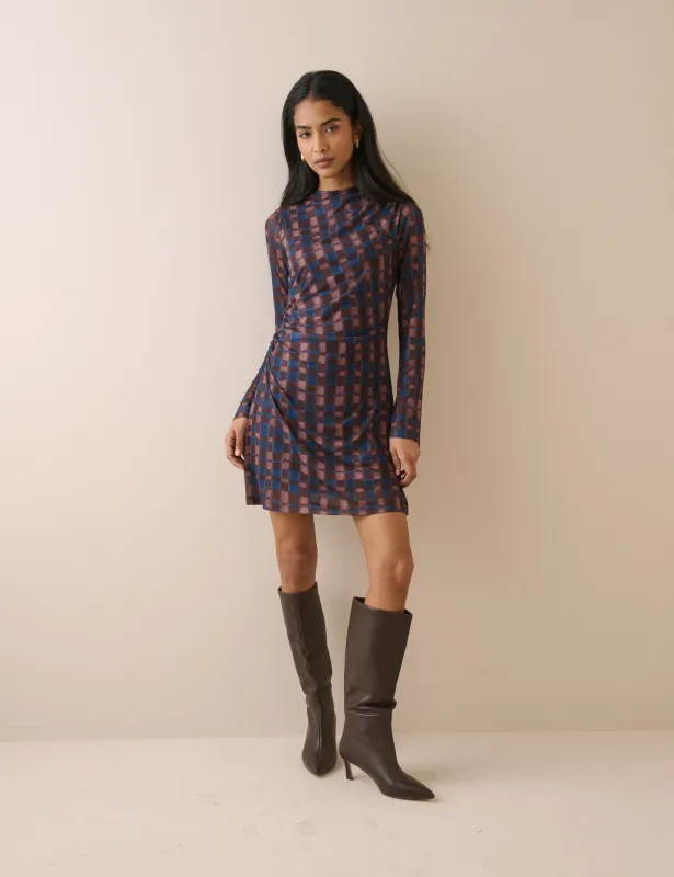 Blue and Maroon Long Sleeve Kiera Mini Dress made by Nobody's Child