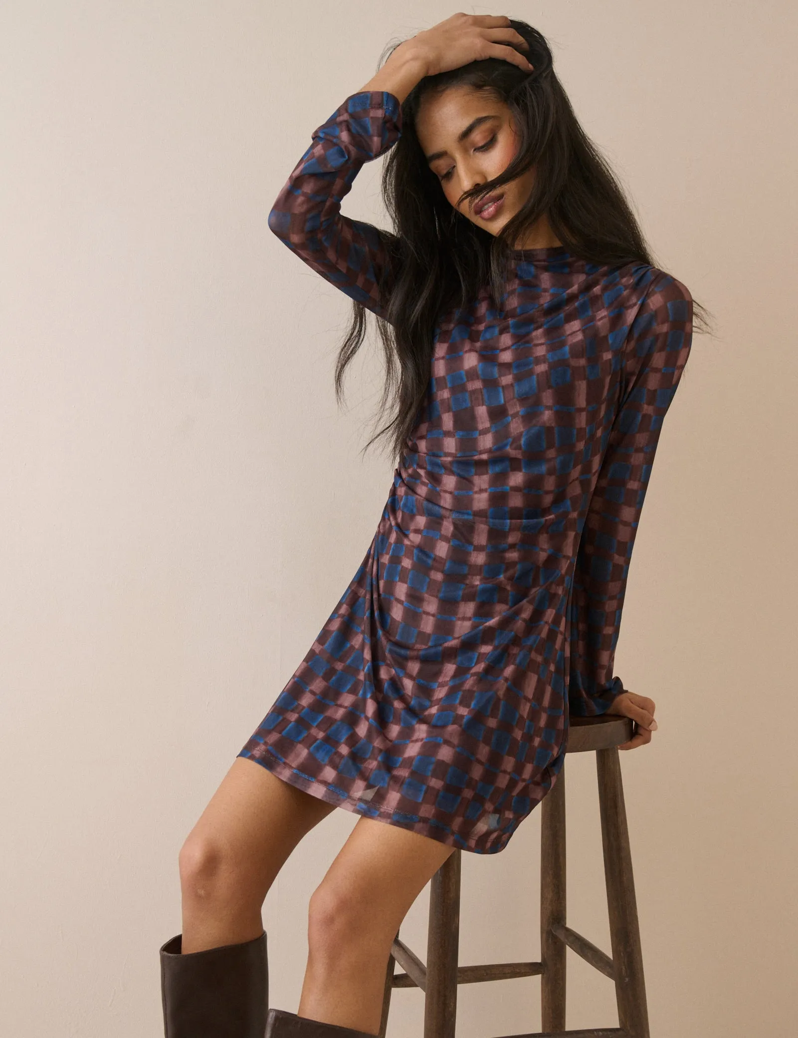 Blue and Maroon Long Sleeve Kiera Mini Dress sold by Nobody's Child product image thumbnail 3