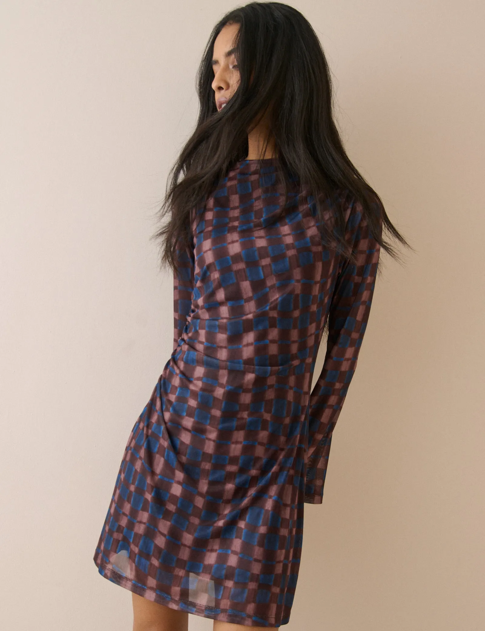 Blue and Maroon Long Sleeve Kiera Mini Dress sold by Nobody's Child product image thumbnail 2