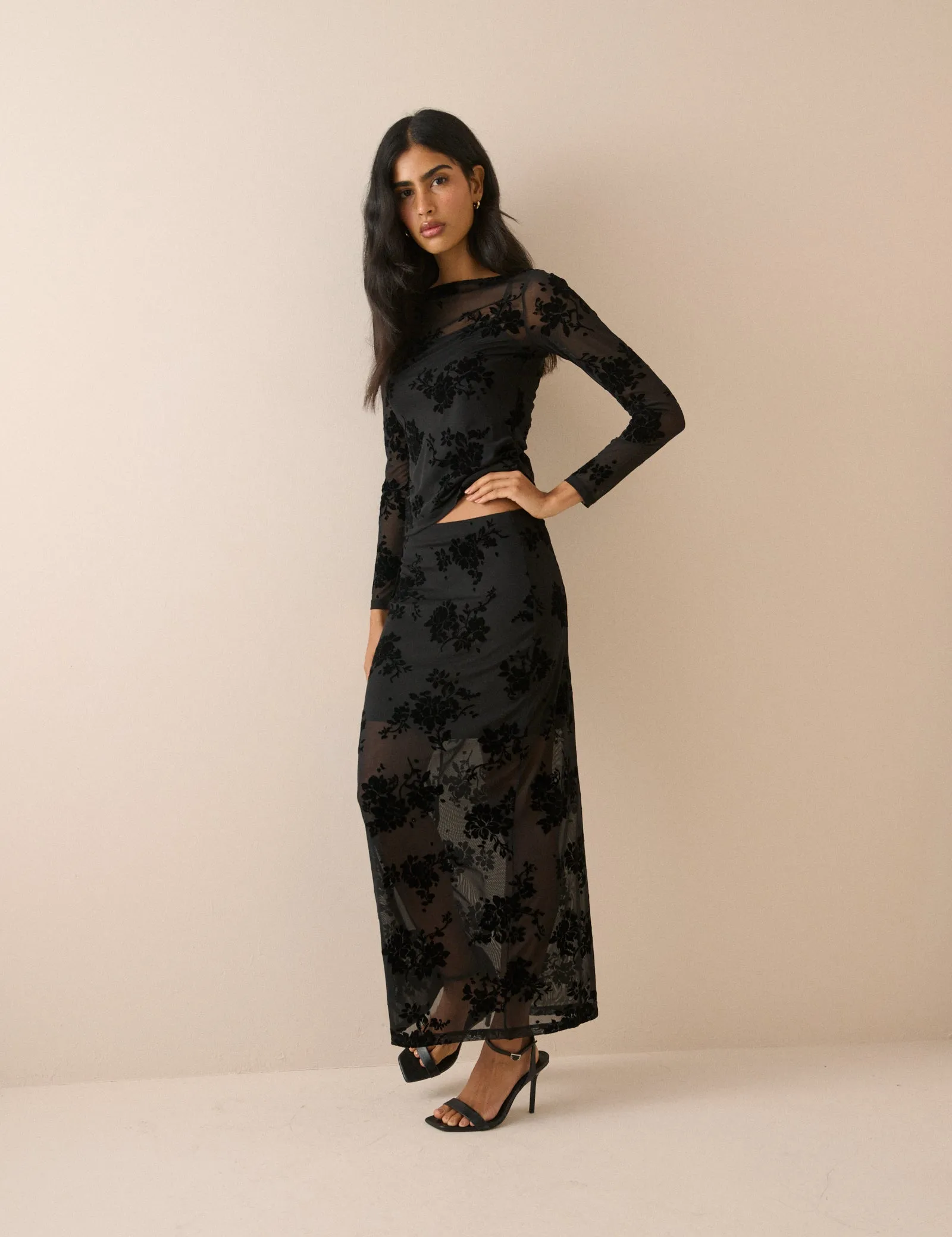 Black Floral Mesh Long Sleeve Top sold by Nobody's Child product image thumbnail 2