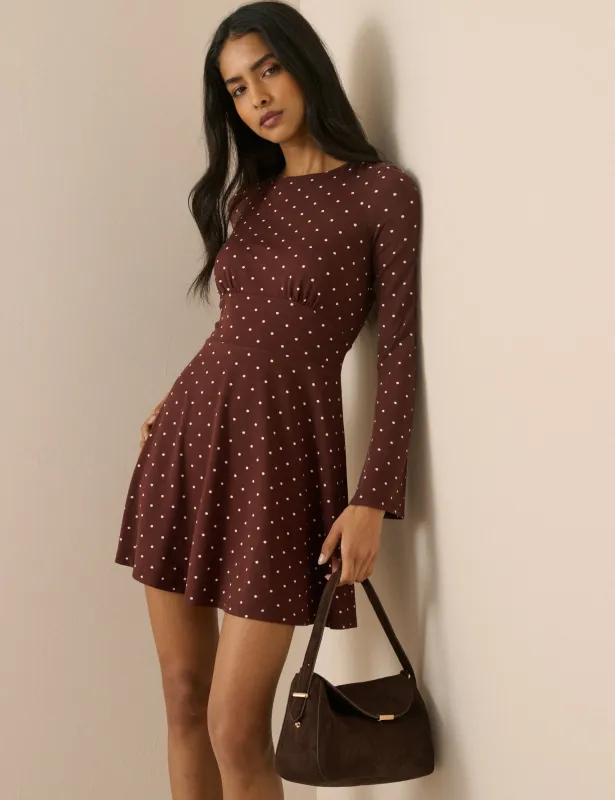 Brown Polka Dot Jersey Tate Mini Dress made by Nobody's Child