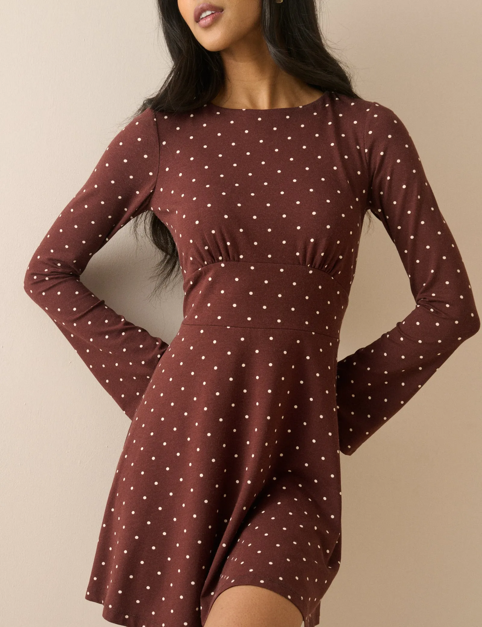 Brown Polka Dot Jersey Tate Mini Dress sold by Nobody's Child product image thumbnail 4