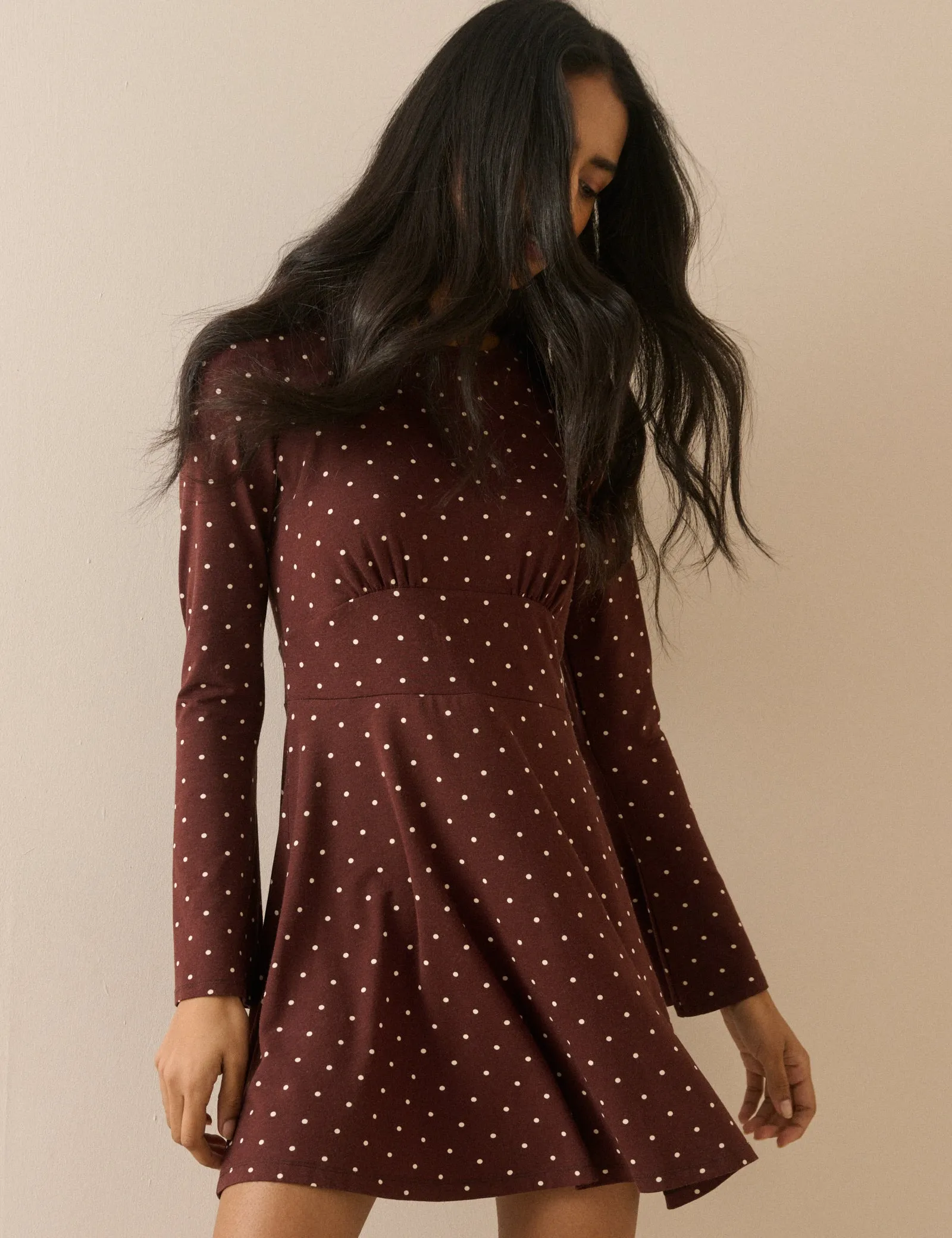 Brown Polka Dot Jersey Tate Mini Dress sold by Nobody's Child product image thumbnail 3
