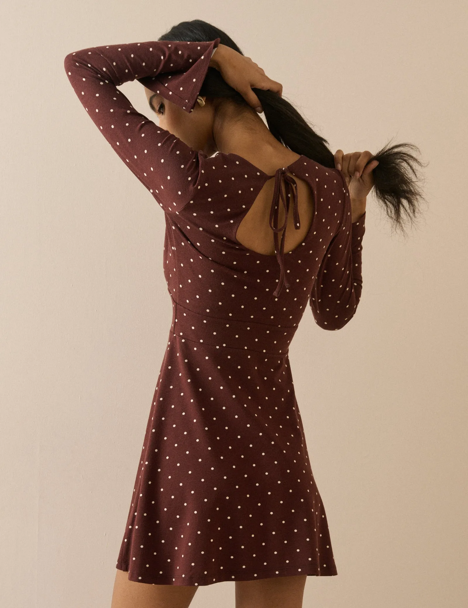Brown Polka Dot Jersey Tate Mini Dress sold by Nobody's Child product image thumbnail 2