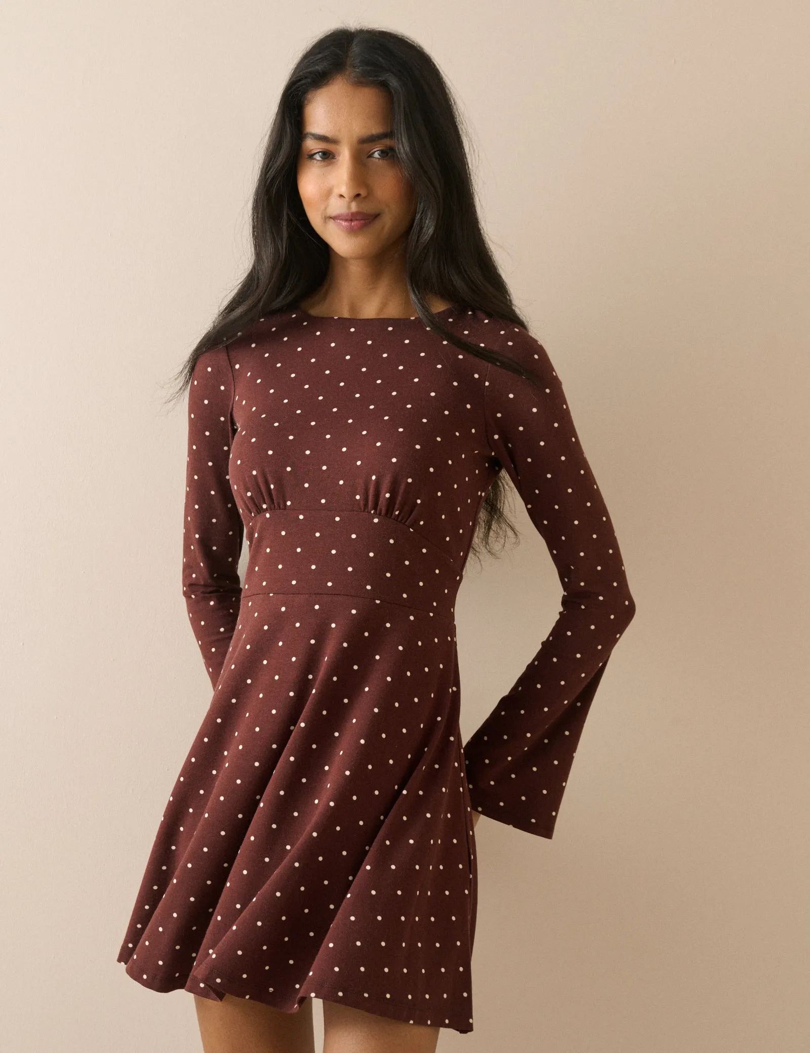 Brown Polka Dot Jersey Tate Mini Dress sold by Nobody's Child product image thumbnail 5