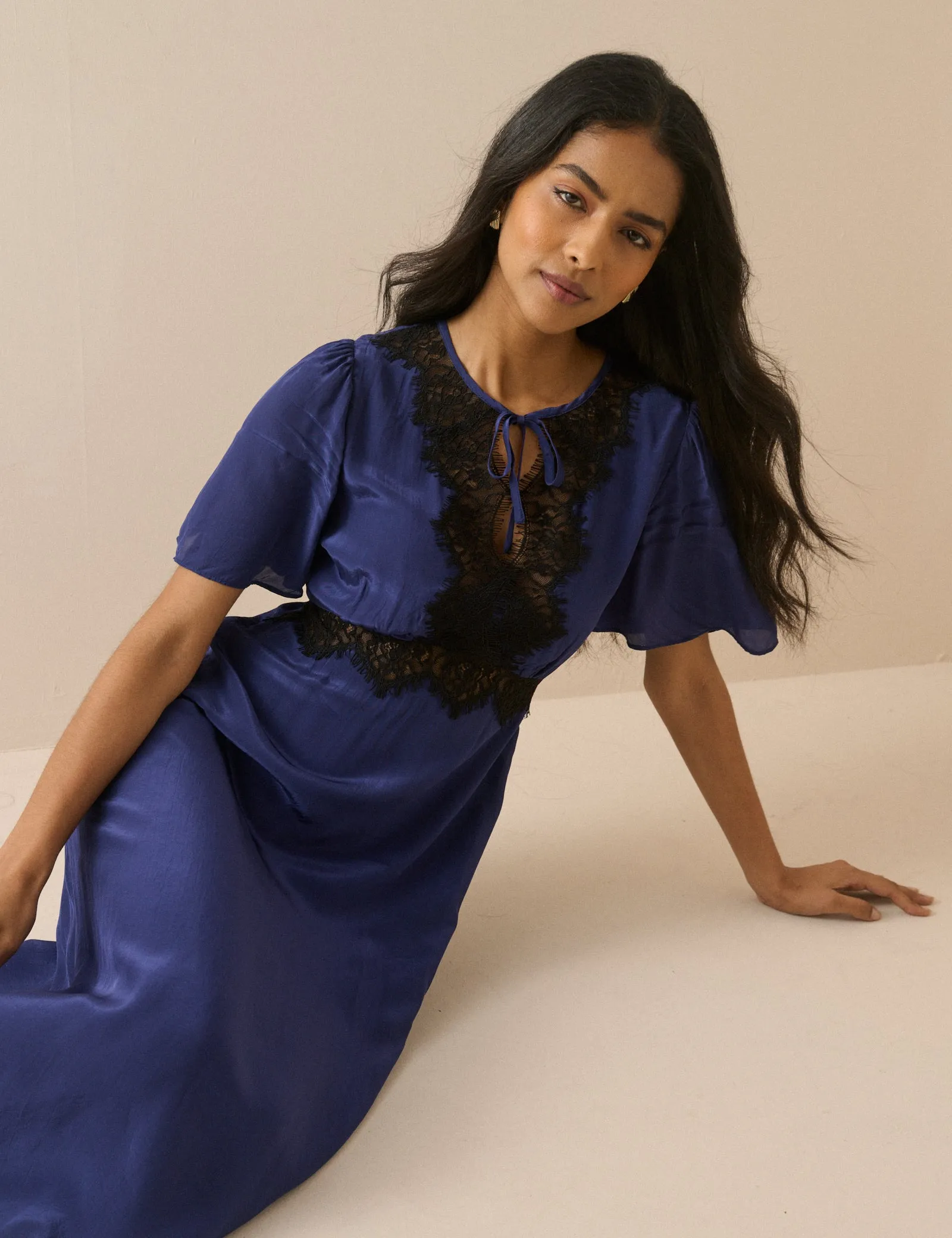Navy Lace Trim Wynne Midi Dress sold by Nobody's Child product image thumbnail 2