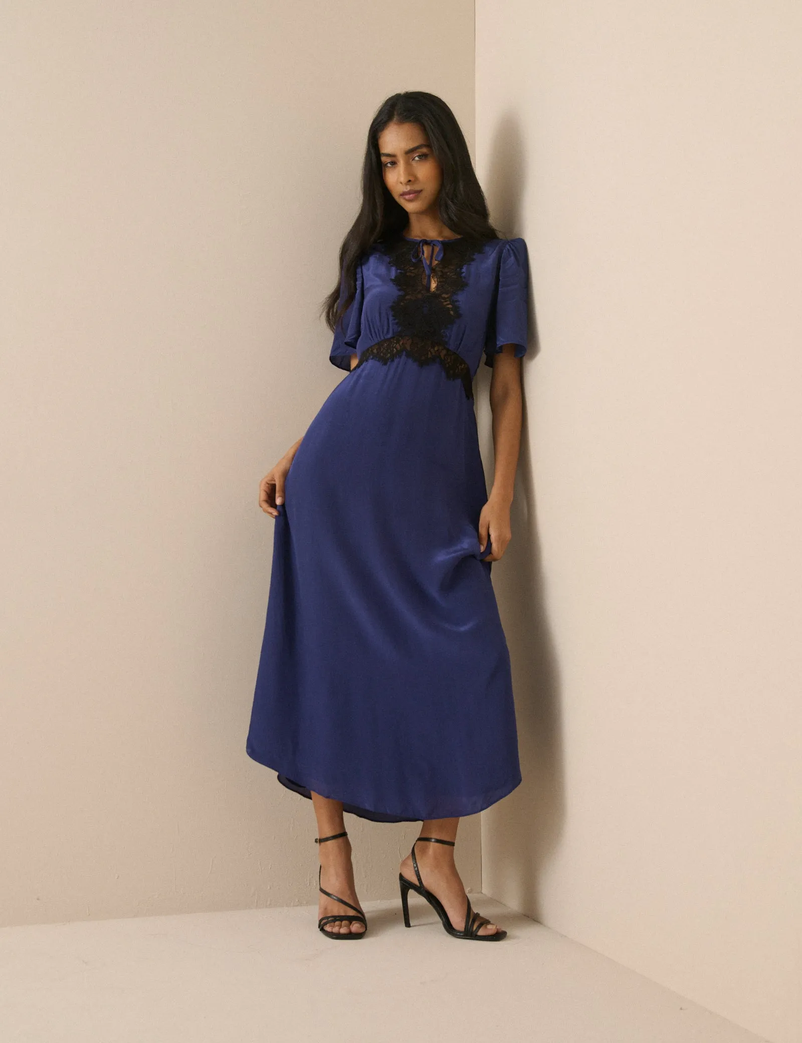 Navy Lace Trim Wynne Midi Dress sold by Nobody's Child product image thumbnail 3