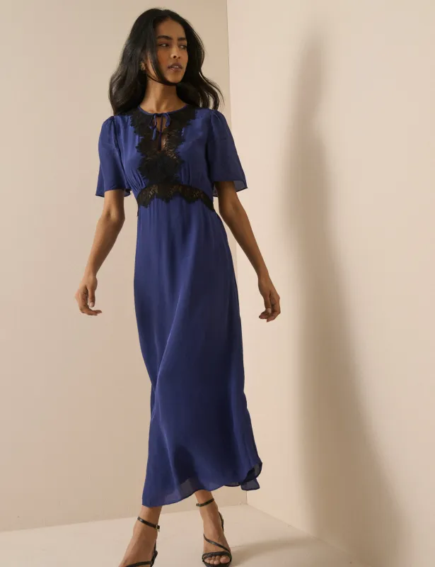 Navy Lace Trim Wynne Midi Dress made by Nobody's Child