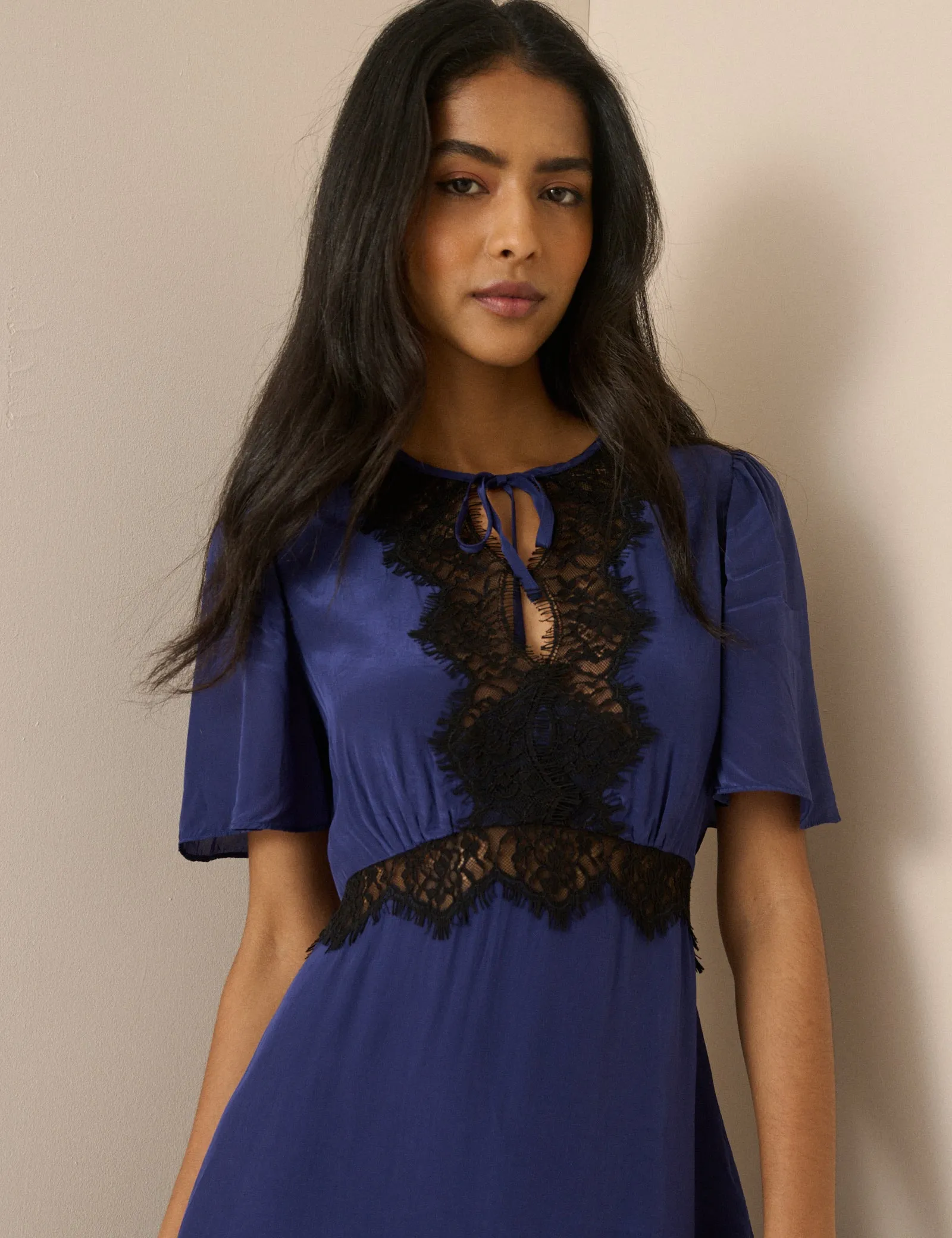 Navy Lace Trim Wynne Midi Dress sold by Nobody's Child product image thumbnail 4