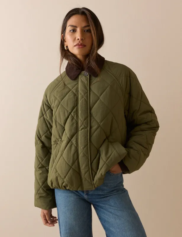 Khaki Quilted Bomber Jacket made by Nobody's Child