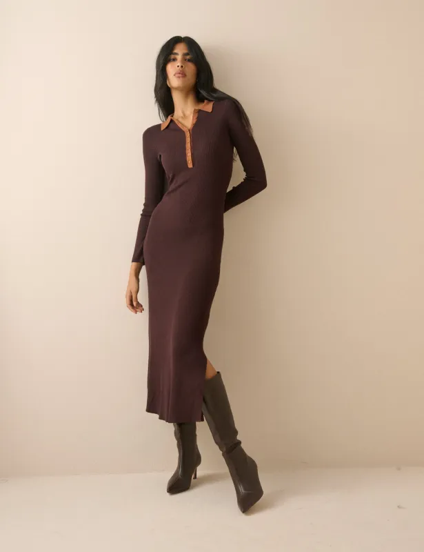 Chocolate Brown Contrast Polo Midi Dress made by Nobody's Child