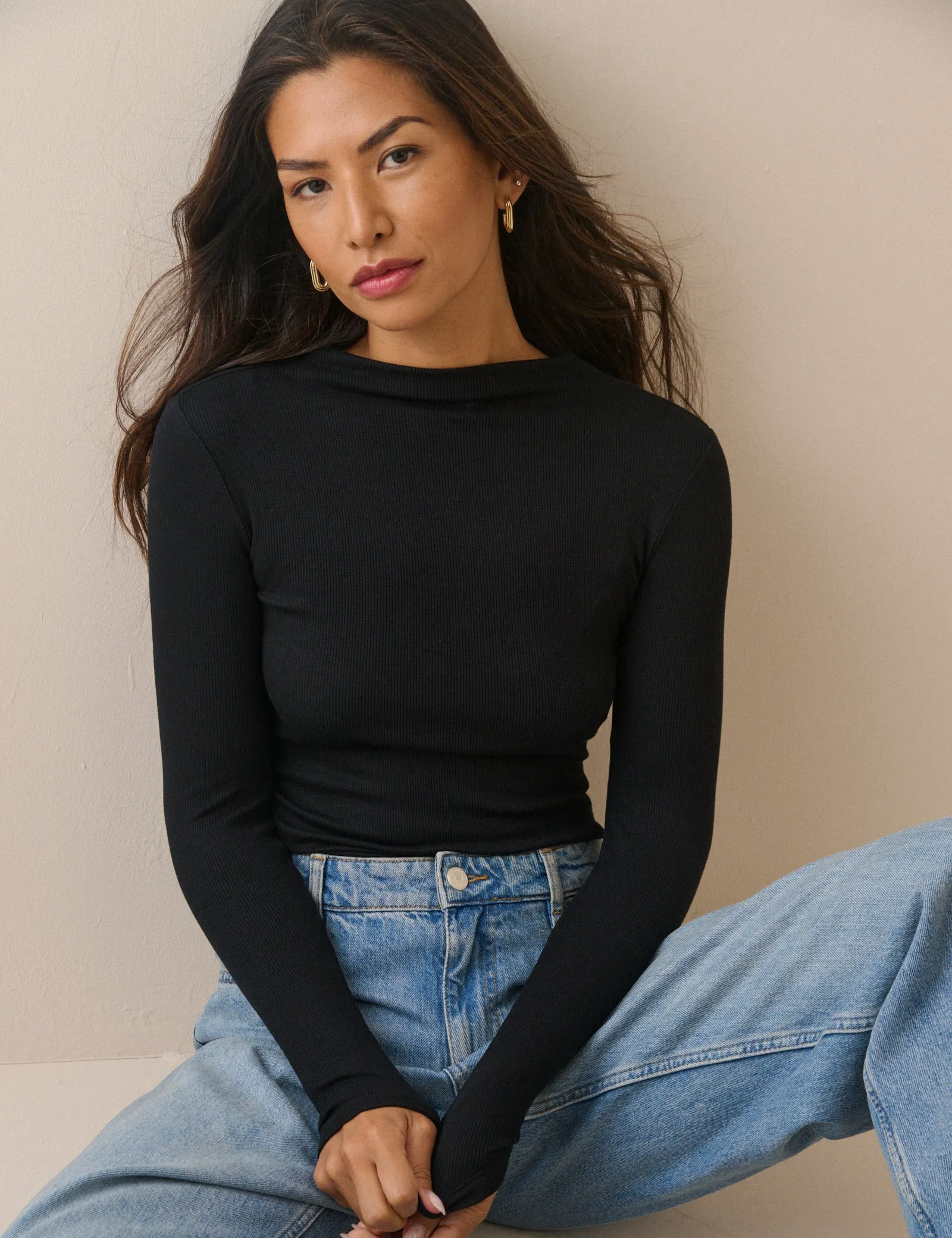 Black Ribbed Boat Neck Jersey Top sold by Nobody's Child product image thumbnail 4