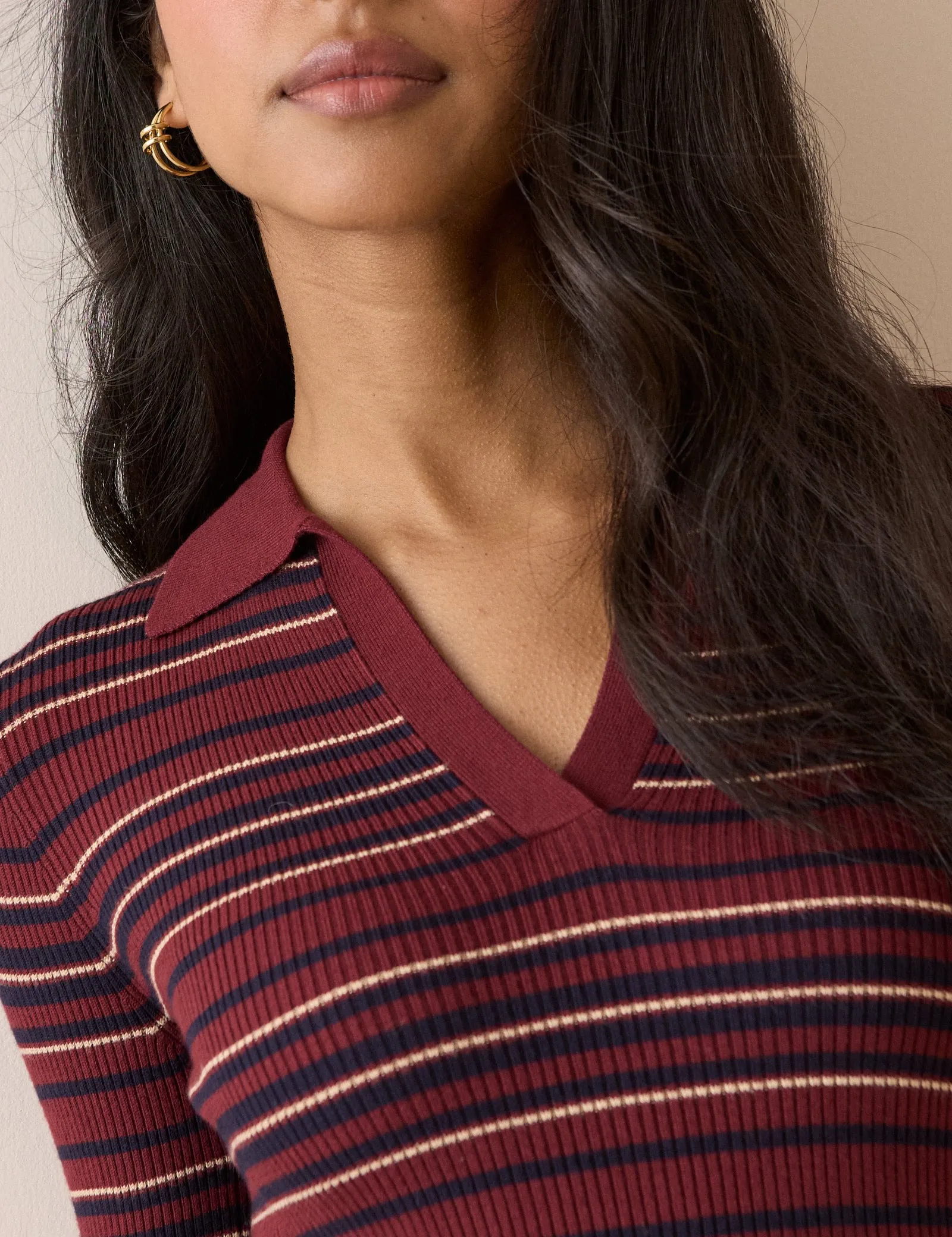 Red Striped Ribbed Collared Top sold by Nobody's Child product image thumbnail 4