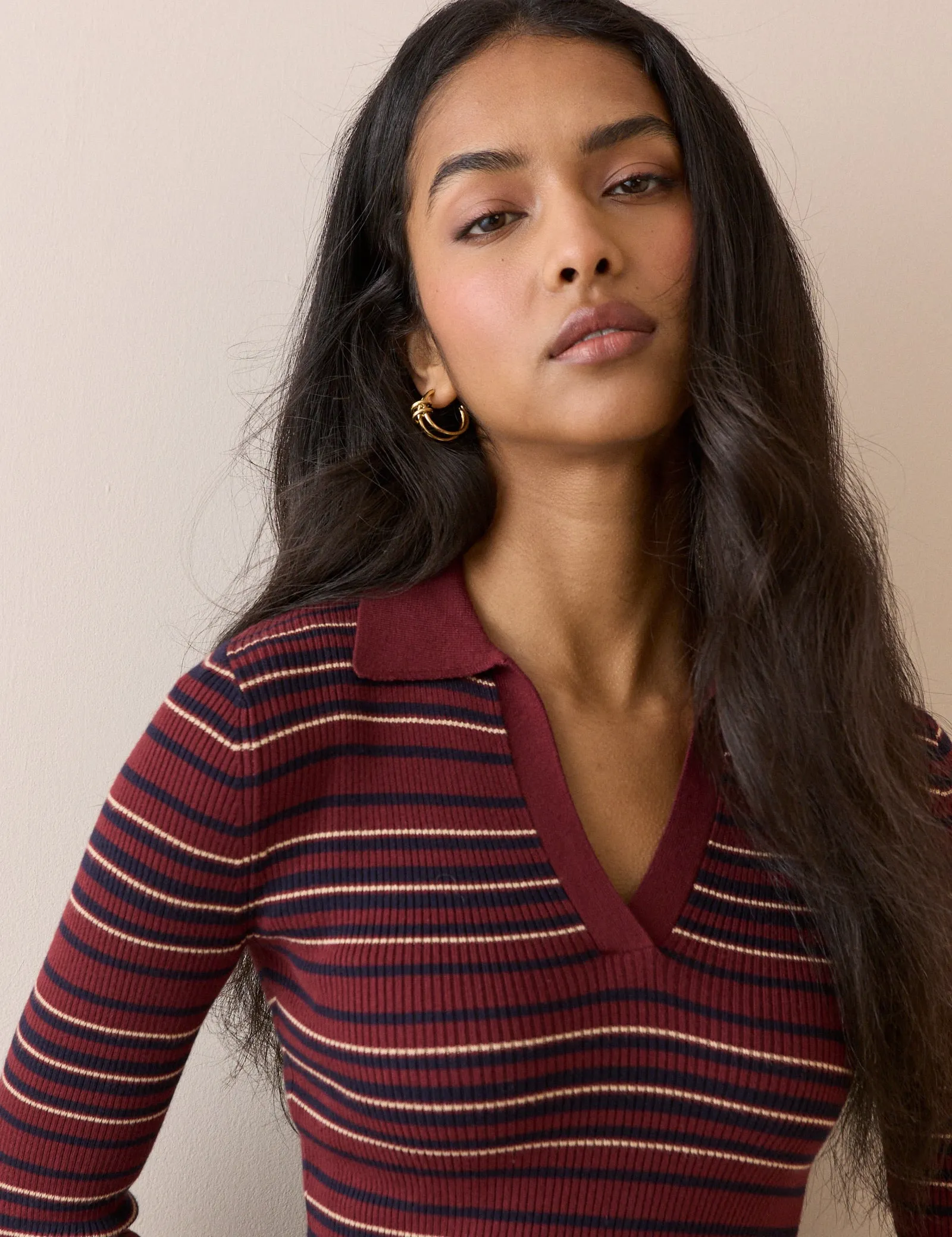 Red Striped Ribbed Collared Top sold by Nobody's Child product image thumbnail 2
