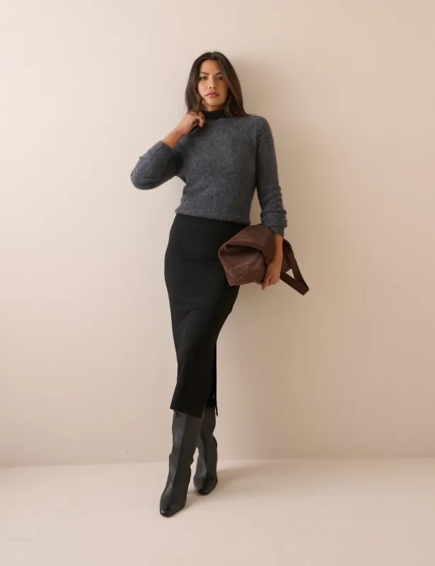 Black Jersey Fitted Midi Skirt made by Nobody's Child