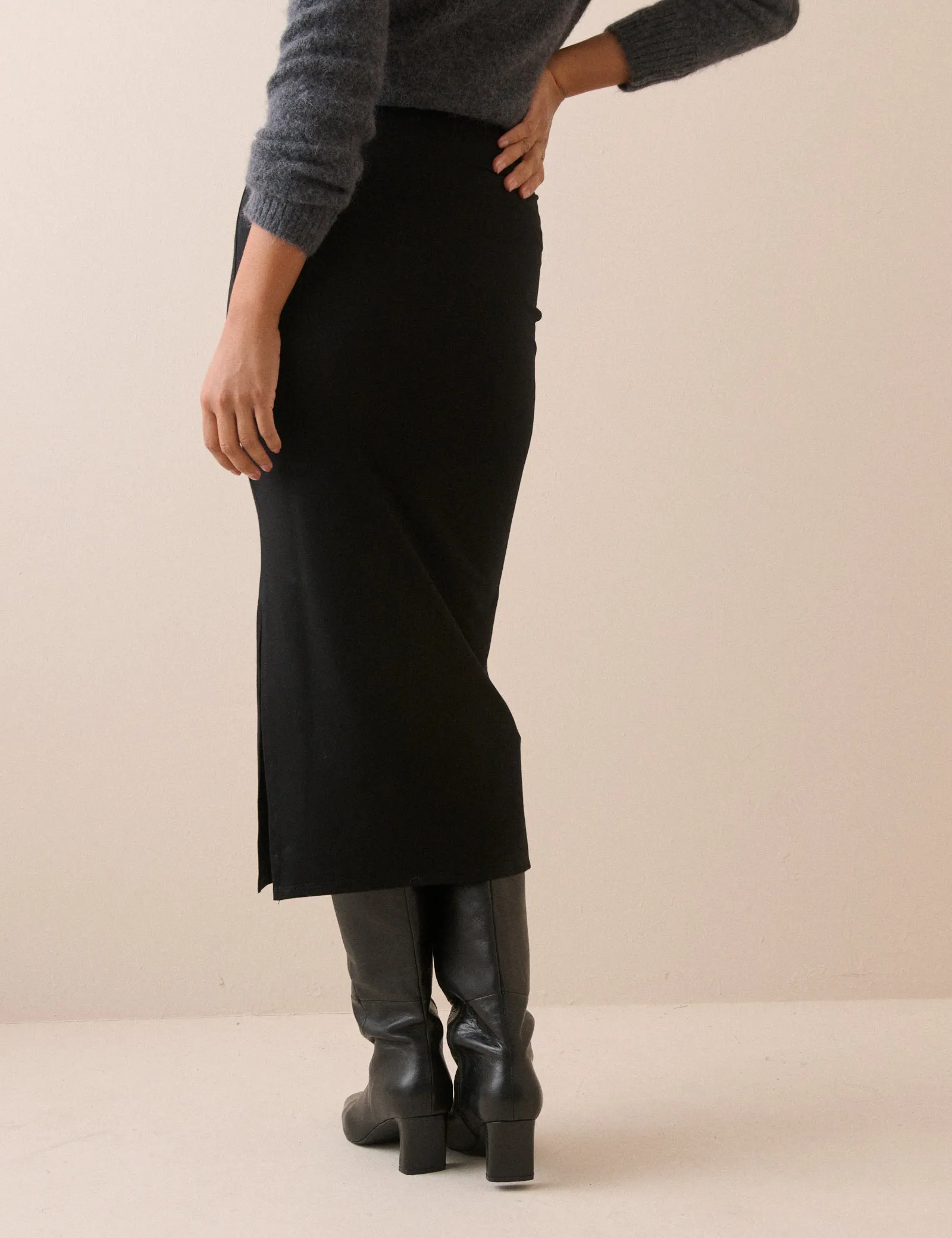 Black Jersey Fitted Midi Skirt sold by Nobody's Child product image thumbnail 5